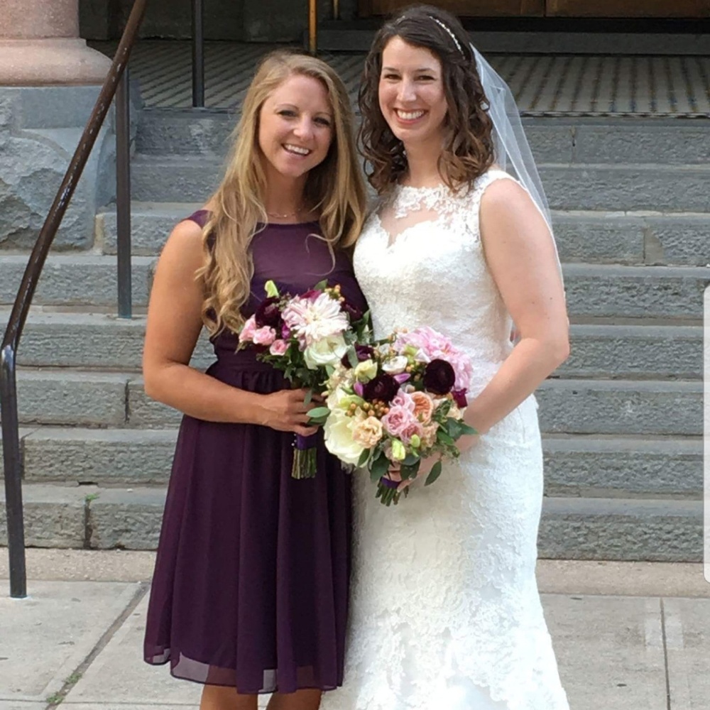 Plum David's Bridal bridesmaid dress, size 2